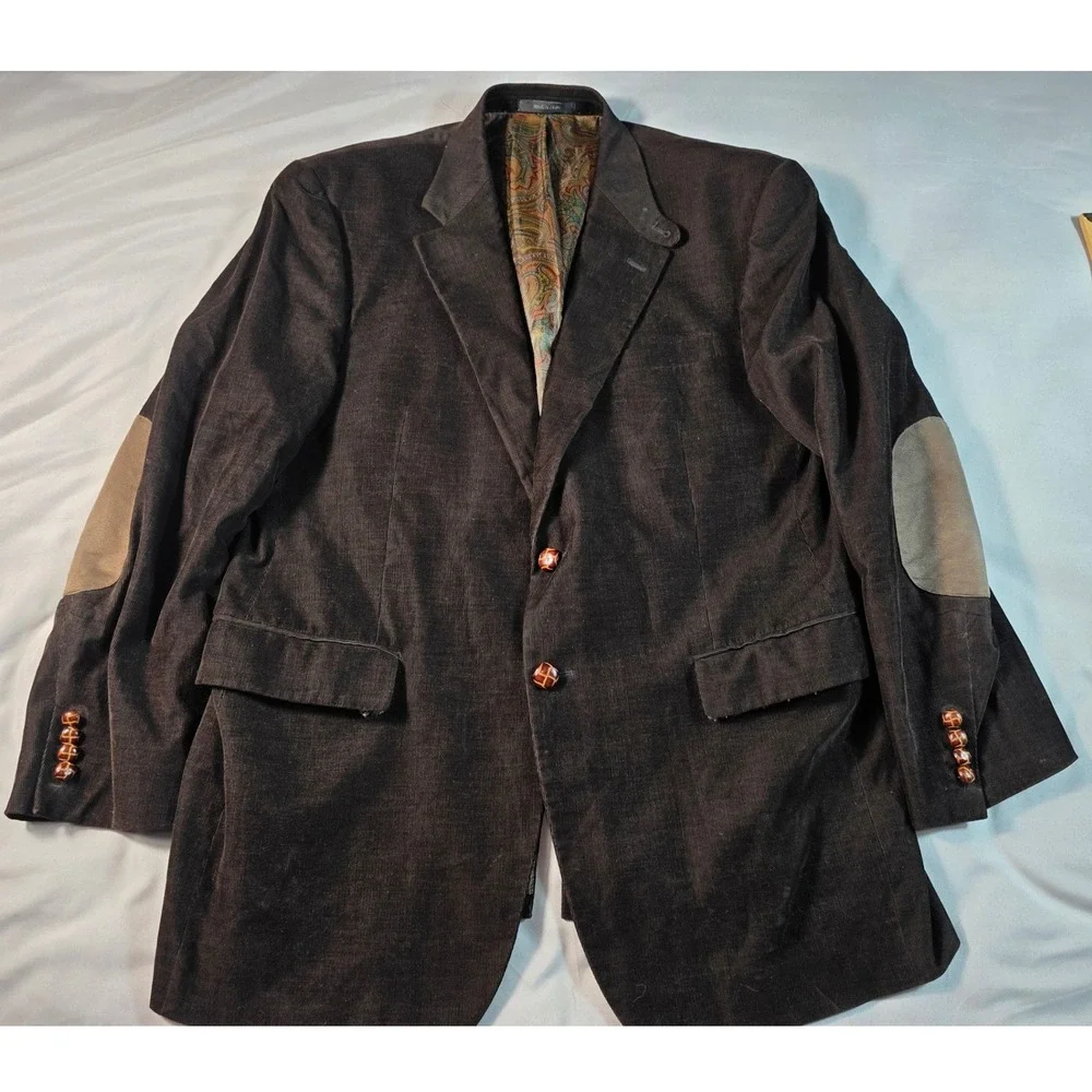 Lauren Ralph Lauren Corduroy Blazer Mens 40R Brown Elbow Patches Paisley Lining
